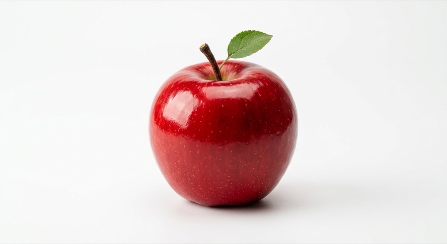 A red apple on a white background