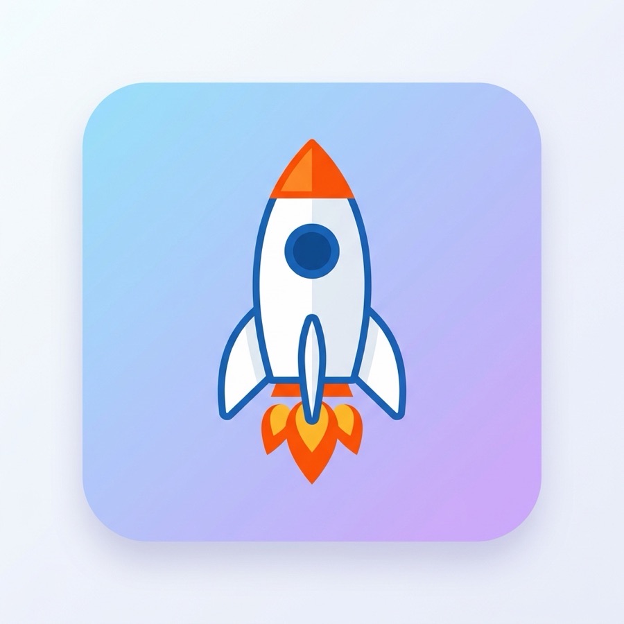 A flat-style rocket ship app icon